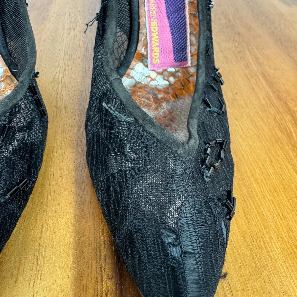Womens Susan Bennis Warren Edwards Black Lace Beaded Heels‎ Pumps Size 6 M GUC